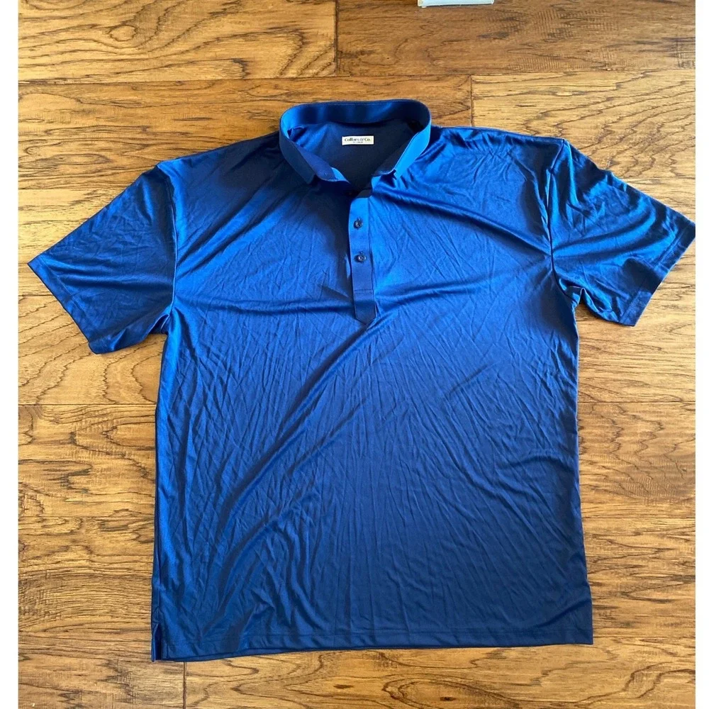 Collars & Co Mens 2XL Dress Collar Polo Navy Blue Short Sleeve Performance Shirt - Picture 2 of 8